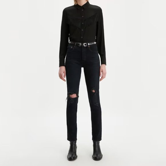 Levi's® Premium 501® STRETCH SKINNY WOMEN'S JEANS 29W X 30L Black Distressed - Picture 1 of 8